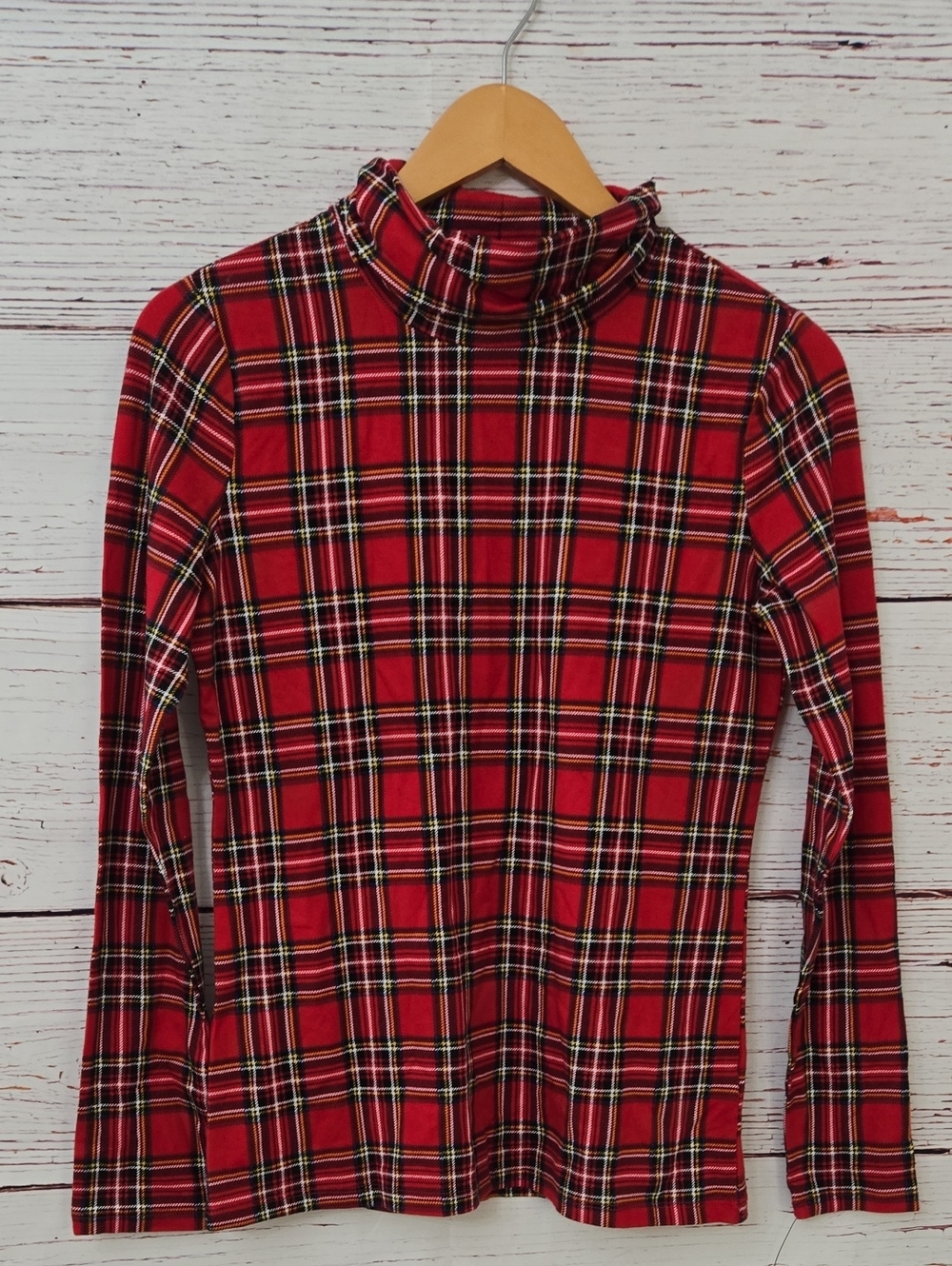 NWT Talbots Red Tartan Plaid Turtleneck Top Long Sleeve Size XS